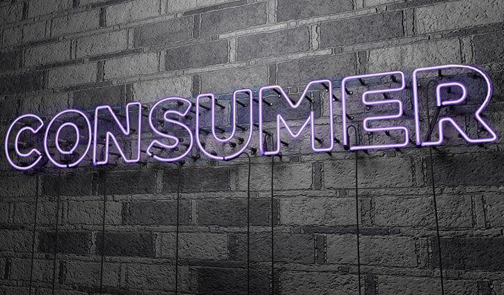 neon sign reads consumer