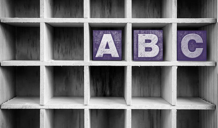 A B C blocks on empty shelves